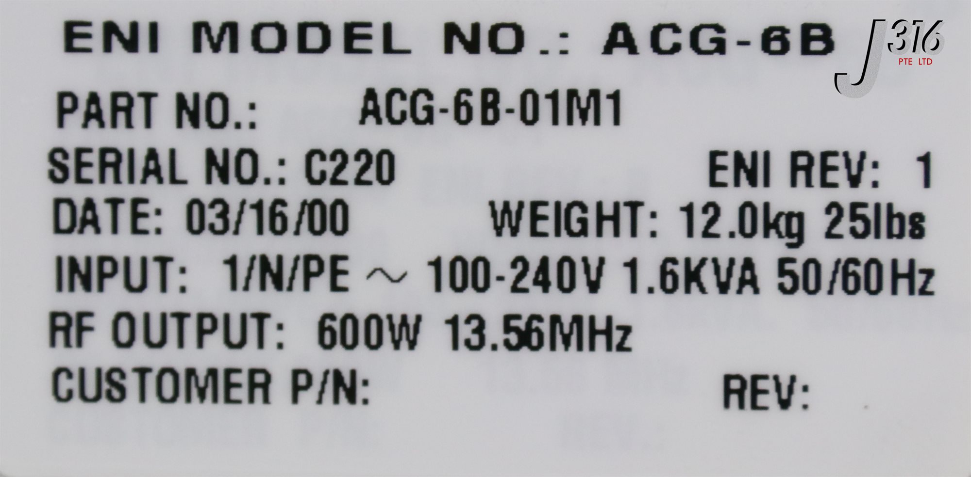 25468 ENI RF GENERATOR, ACG-6B-01M1 ACG-6B – J316Gallery